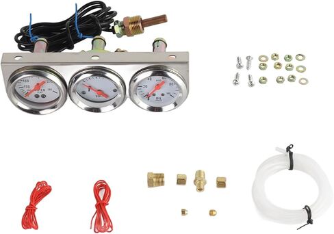 Aramox UniversalTriple Gauge Set Chrome 3-Gauge Mechanical Kit, Volt, Water Temp Gauge, Oil Pressure Gauge 52mm for 12V Car with White Face Dial Black Marking in Saudi Arabia