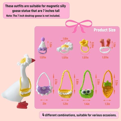 6 قطع من ملابس الإوزة المكتبية مقاس 7 بوصات قبعات كروشيه مصنوعة يدويًا لتمثال أوزة مغناطيسي صغير، إكسسوارات ديكور لطيفة على شكل إوز لعيد الميلاد والهالوين والتخرج in Kuwait