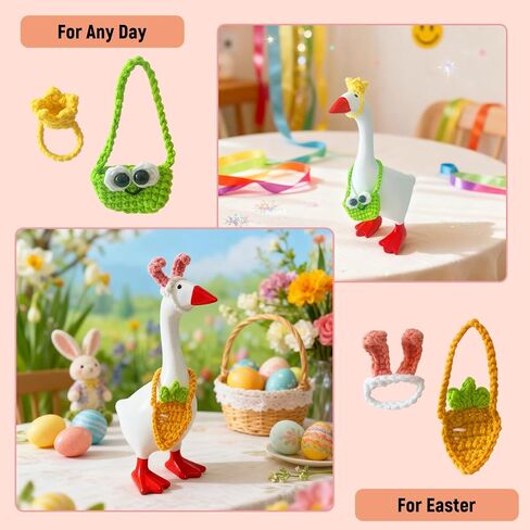 6 قطع من ملابس الإوزة المكتبية مقاس 7 بوصات قبعات كروشيه مصنوعة يدويًا لتمثال أوزة مغناطيسي صغير، إكسسوارات ديكور لطيفة على شكل إوز لعيد الميلاد والهالوين والتخرج in Kuwait