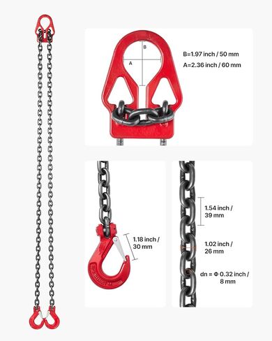VEVOR Chain Sling, 5/16 inch x 5 ft Lifting Chains with Hooks, G80 Engine Chain Hoist Lifts, 6600 lbs/3 Ton Capacity Lifting Sling Chains for Engine Hoist, Engine Lift Chain with 2 Leg Grab Hooks in Saudi Arabia