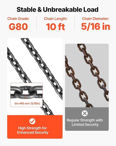 VEVOR Chain Sling, 5/16 inch x 5 ft Lifting Chains with Hooks, G80 Engine Chain Hoist Lifts, 6600 lbs/3 Ton Capacity Lifting Sling Chains for Engine Hoist, Engine Lift Chain with 2 Leg Grab Hooks in Saudi Arabia