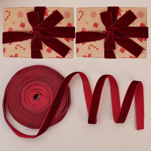 1 Roll Wine Red Gift Wrap Ribbon Christmas Festive Decoration Wedding Scene Velvet Ribbons DIY Arrangement 1cm in Width in Saudi Arabia