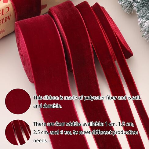 1 Roll Wine Red Gift Wrap Ribbon Christmas Festive Decoration Wedding Scene Velvet Ribbons DIY Arrangement 1cm in Width in Saudi Arabia