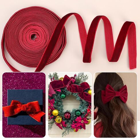 1 Roll Wine Red Gift Wrap Ribbon Christmas Festive Decoration Wedding Scene Velvet Ribbons DIY Arrangement 1cm in Width in Saudi Arabia