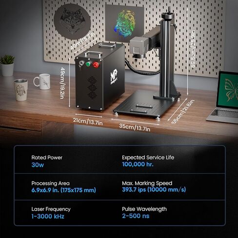 Monport 30W Fiber Laser Engraver & Rotary Axis and Lightburn، آلة وضع العلامات بالليزر MOPA بالألوان مع عدسة 6.9 × 6.9 بوصة دليل النقطة الحمراء التركيز اليدوي للمعادن الألومنيوم الذهب الصلب المزيد in Kuwait