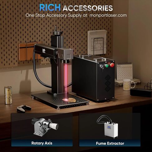 Monport 30W Fiber Laser Engraver & Rotary Axis and Lightburn، آلة وضع العلامات بالليزر MOPA بالألوان مع عدسة 6.9 × 6.9 بوصة دليل النقطة الحمراء التركيز اليدوي للمعادن الألومنيوم الذهب الصلب المزيد in Kuwait