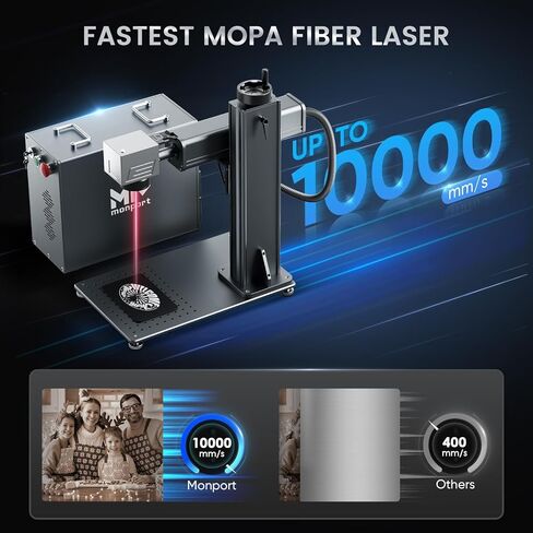 Monport 30W Fiber Laser Engraver & Rotary Axis and Lightburn، آلة وضع العلامات بالليزر MOPA بالألوان مع عدسة 6.9 × 6.9 بوصة دليل النقطة الحمراء التركيز اليدوي للمعادن الألومنيوم الذهب الصلب المزيد in Kuwait