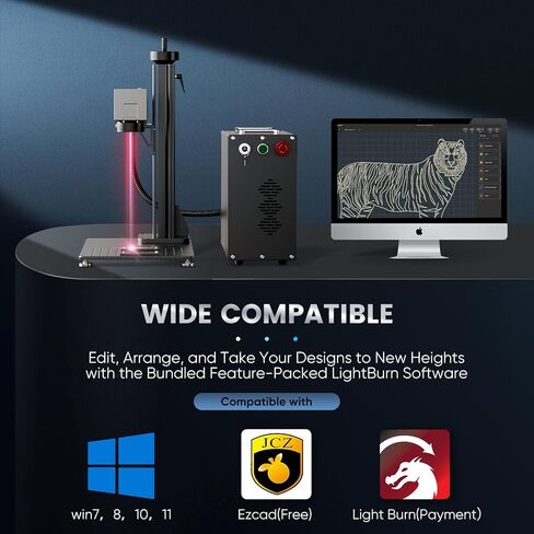 Monport 30W Fiber Laser Engraver & Rotary Axis and Lightburn، آلة وضع العلامات بالليزر MOPA بالألوان مع عدسة 6.9 × 6.9 بوصة دليل النقطة الحمراء التركيز اليدوي للمعادن الألومنيوم الذهب الصلب المزيد in Kuwait