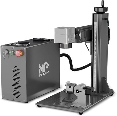 Monport 30W Fiber Laser Engraver & Rotary Axis and Lightburn، آلة وضع العلامات بالليزر MOPA بالألوان مع عدسة 6.9 × 6.9 بوصة دليل النقطة الحمراء التركيز اليدوي للمعادن الألومنيوم الذهب الصلب المزيد in Kuwait