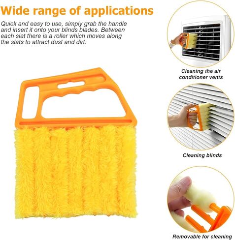 3PCS Blind Cleaner Duster Tool, 7 Fingers Microfiber Handheld Shutter Cleaning Brush for Car Air Conditioner, Detachable Auto Air Vent Dusting Cleaner, Universal for Most Vehicles (Orange) in Saudi Arabia