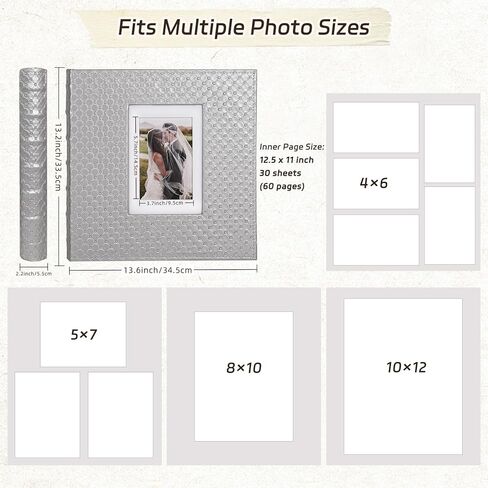 RECUTMS 60 Pages DIY Scrap book Photo Album 4x6 5x7 8x10 Pictures PU Leather Cover Wedding Photo Album Baby Picture Book Family Pictures of Any Size Scrapbook Album(White) in Kuwait