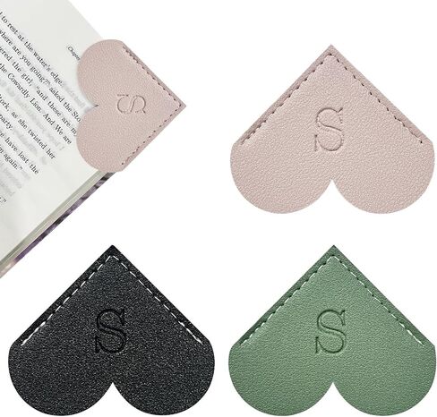 3Pack Personalized Leather Heart Bookmark with A-Z Initial, Letters Customized Corner Book Mark for Reading Women Men, Teacher, Student, Book Lovers, Book Accessories & Cute Gifts (Pink/Green/Black3A) in Saudi Arabia