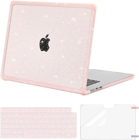 MOSISO Compatible with MacBook Air 15 inch Case 2025 2024 2023 M4 A3241 M3 A3114 M2 A2941,Anti-Cracking Heavy Duty Glitter Plastic Hard Case with TPU Bumper&Keyboard Cover&Screen Film, Pink in Saudi Arabia