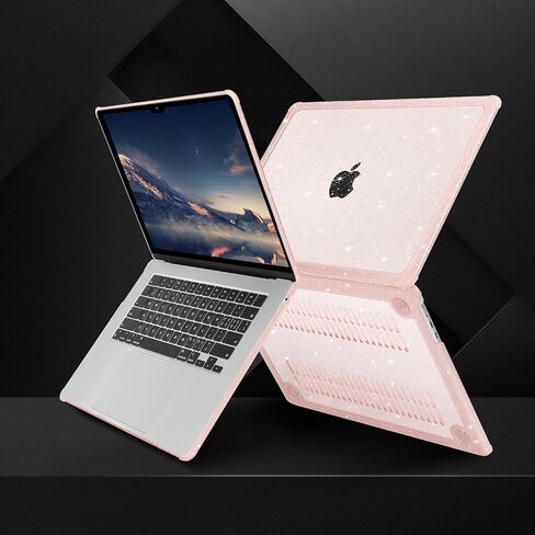 MOSISO Compatible with MacBook Air 15 inch Case 2025 2024 2023 M4 A3241 M3 A3114 M2 A2941,Anti-Cracking Heavy Duty Glitter Plastic Hard Case with TPU Bumper&Keyboard Cover&Screen Film, Pink in Saudi Arabia