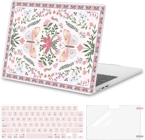 حافظة MOSISO متوافقة مع جهاز MacBook Air 13 بوصة 2025 2024 2023 2022 M4 A3240 M3 A3113 M2 A2681، غطاء صلب بلاستيكي من Mystery Garden وغطاء لوحة مفاتيح وواقي شاشة لجهاز MacBook Air 13.6 بوصة، وردي in Saudi Arabia