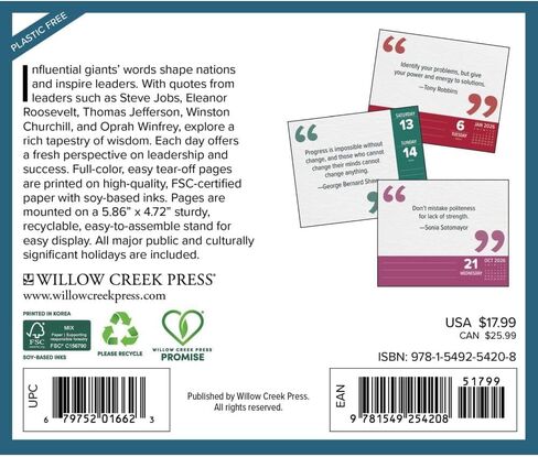 Willow Creek Press، أعظم اقتباسات القادة العظماء 2026 تقويم مكتبي، 6.18 بوصة × 5.43 بوصة، تقويم يومي مع شريط لاصق in Saudi Arabia