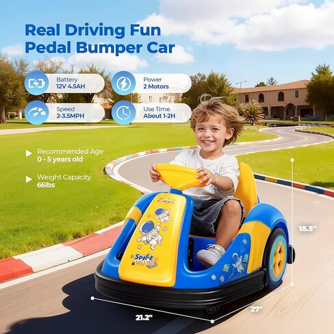 سيارة ممتصة للصدمات 12 فولت للأطفال الصغار مع عجلة كبيرة، سيارة ركوب للأطفال تدور 360 درجة مع جهاز تحكم عن بعد، حزام أمان، موسيقى، أضواء LED، 3 سرعات - استرو اكسبلورر in Kuwait