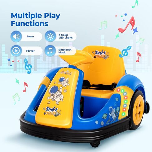 سيارة ممتصة للصدمات 12 فولت للأطفال الصغار مع عجلة كبيرة، سيارة ركوب للأطفال تدور 360 درجة مع جهاز تحكم عن بعد، حزام أمان، موسيقى، أضواء LED، 3 سرعات - استرو اكسبلورر in Kuwait