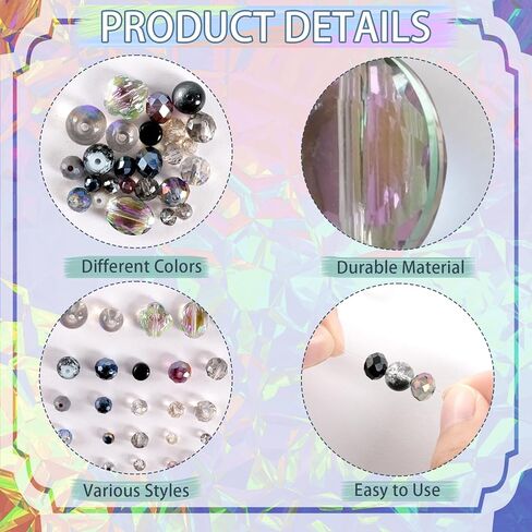 636pcs Crystal Beads for Bracelets - Colorful Rainbow Craft Crystal Beads with Loose Beads Sparkly Beads Hole Drilled DIY for Bracelets Craft Earrings Jewelry Making Supplies in Kuwait