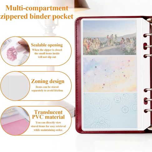 10 Pack Multi-Compartment Zippered Binder Pocket Sleeves A6 Binder Pockets Frosted Divided Zipper Money Folder Organizer Bill Pouches Insert Refill Card Page Protector Loose Leaf Bag in Saudi Arabia