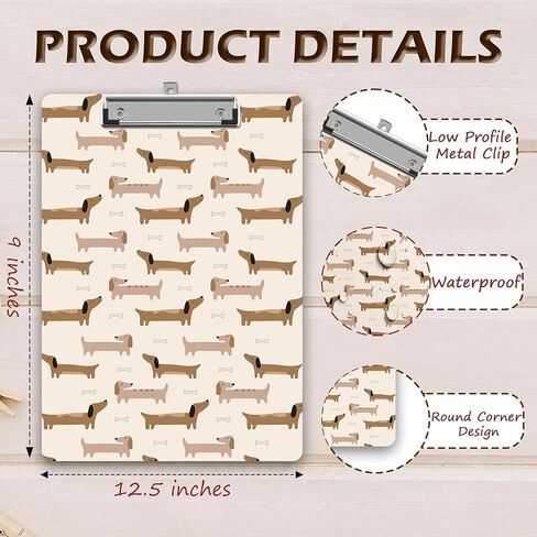 Dachshund Dog Clipboard, Puppy Wooden Clipboard with Low Profile Metal Clip, Clip Boards Gifts for Doctors Nurses Teachers Students Women Kids, Office School Supplies 9 x 12.5 in -A35 in Saudi Arabia