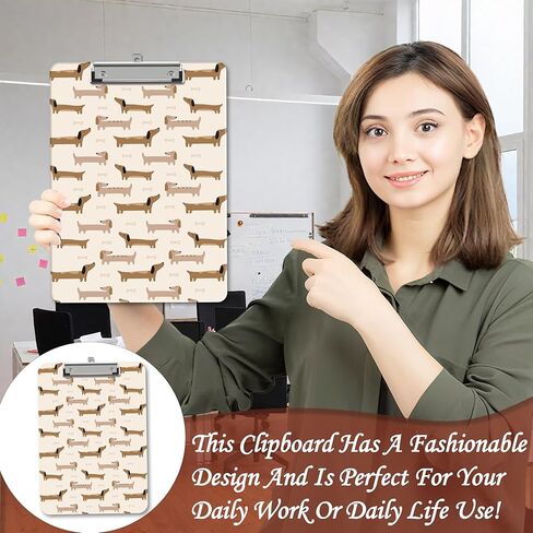 Dachshund Dog Clipboard, Puppy Wooden Clipboard with Low Profile Metal Clip, Clip Boards Gifts for Doctors Nurses Teachers Students Women Kids, Office School Supplies 9 x 12.5 in -A35 in Saudi Arabia