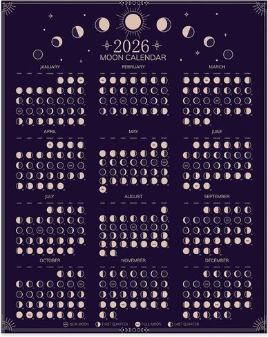 2026 Wall Calendar - Moon Phases Poster, 11 x 14 inches Hangable Full Moon Cycle Lunar Calendar, Moon Tracker Wall Art Poster, Astrology Calendar Decorations, Moon Lover Gifts (Black) in Kuwait