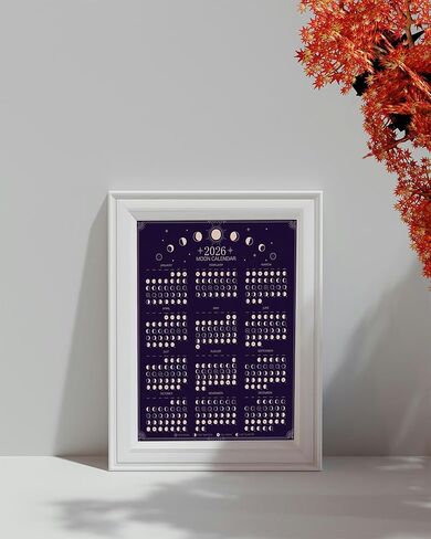 2026 Wall Calendar - Moon Phases Poster, 11 x 14 inches Hangable Full Moon Cycle Lunar Calendar, Moon Tracker Wall Art Poster, Astrology Calendar Decorations, Moon Lover Gifts (Black) in Kuwait