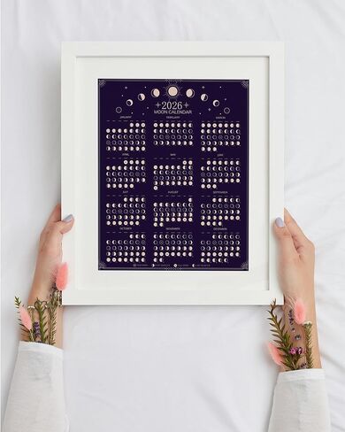 2026 Wall Calendar - Moon Phases Poster, 11 x 14 inches Hangable Full Moon Cycle Lunar Calendar, Moon Tracker Wall Art Poster, Astrology Calendar Decorations, Moon Lover Gifts (Black) in Kuwait