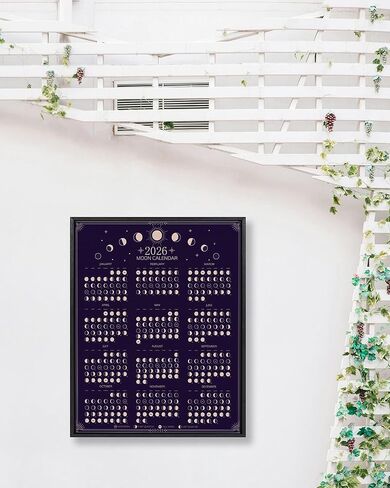 2026 Wall Calendar - Moon Phases Poster, 11 x 14 inches Hangable Full Moon Cycle Lunar Calendar, Moon Tracker Wall Art Poster, Astrology Calendar Decorations, Moon Lover Gifts (Black) in Kuwait