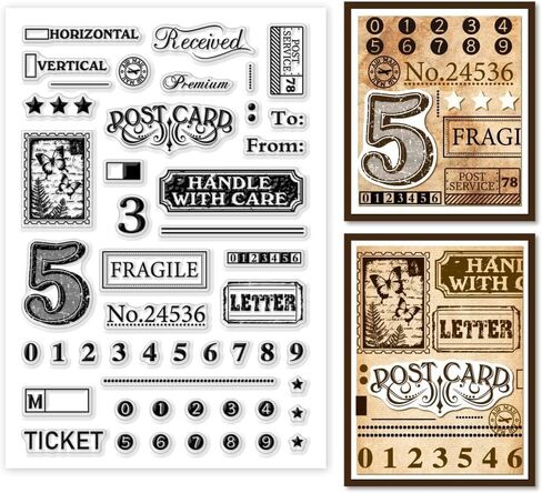 1 Sheet Clear Stamp, Number Elements Vintage Post Card Transparent Rubber Stamps Reusable Silicone Clear Stamp Seals for Card Making Decoration DIY Craft in Saudi Arabia