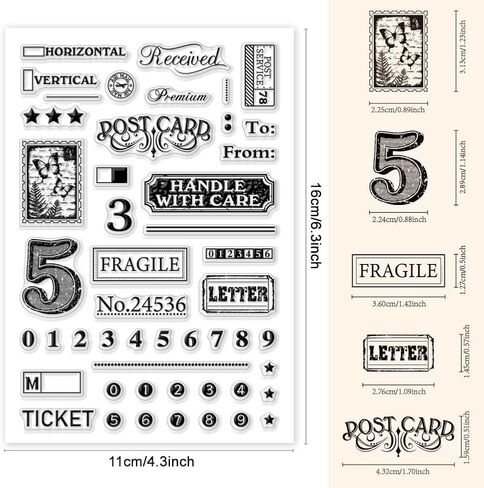 1 Sheet Clear Stamp, Number Elements Vintage Post Card Transparent Rubber Stamps Reusable Silicone Clear Stamp Seals for Card Making Decoration DIY Craft in Saudi Arabia