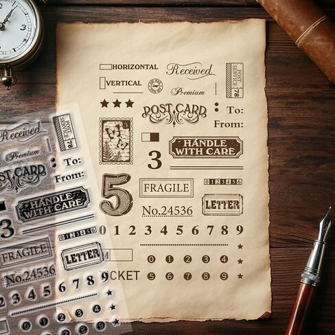 1 Sheet Clear Stamp, Number Elements Vintage Post Card Transparent Rubber Stamps Reusable Silicone Clear Stamp Seals for Card Making Decoration DIY Craft in Saudi Arabia