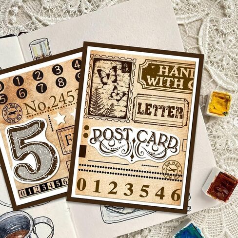 1 Sheet Clear Stamp, Number Elements Vintage Post Card Transparent Rubber Stamps Reusable Silicone Clear Stamp Seals for Card Making Decoration DIY Craft in Saudi Arabia