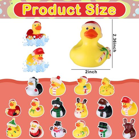 Sratte 24 Christmas Rubber Duck Bulk, Mini Santa Rubber Duck Bath Toys Assorted Xmas Party Decorations for Christmas Party Favors Stocking Stuffers Gifts for Coworkers Class (Cute Style) in Saudi Arabia