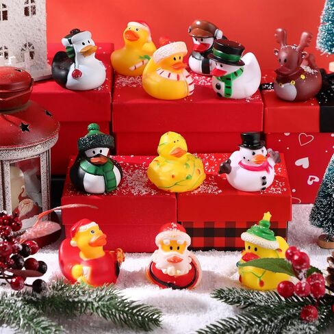 Sratte 24 Christmas Rubber Duck Bulk, Mini Santa Rubber Duck Bath Toys Assorted Xmas Party Decorations for Christmas Party Favors Stocking Stuffers Gifts for Coworkers Class (Cute Style) in Saudi Arabia