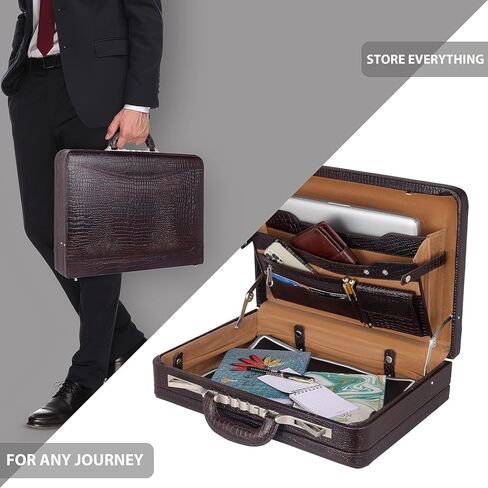 Full Grain Leather Briefcase Attache For Unisex Size L18 * W5 * H12 IN Expandable Italian Lock Briefcase in Saudi Arabia