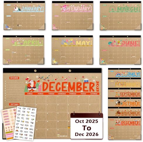 2025-2026 Teacher Desk Calendar | 15-Month (Oct 2025 - Dec 2026) Large 17×11 Inches | Monthly Desktop Planner for Classroom, Home & Office | Bonus Holiday Planner Stickers in Saudi Arabia