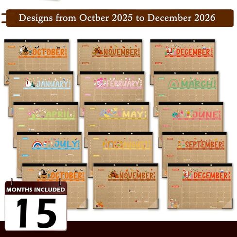 2025-2026 Teacher Desk Calendar | 15-Month (Oct 2025 - Dec 2026) Large 17×11 Inches | Monthly Desktop Planner for Classroom, Home & Office | Bonus Holiday Planner Stickers in Saudi Arabia