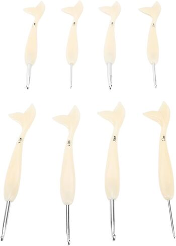 8pcs Aluminum Crochet Hooks Set (2.5mm-6.0mm) with Fish Tail Handle, Ergonomic Smoothly Grip Knitting Needles for Beginners, Professional Yarn Craft Tools for Scarf/Hat in Saudi Arabia