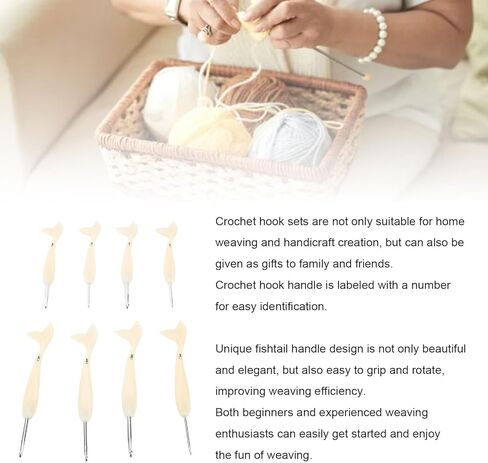 8pcs Aluminum Crochet Hooks Set (2.5mm-6.0mm) with Fish Tail Handle, Ergonomic Smoothly Grip Knitting Needles for Beginners, Professional Yarn Craft Tools for Scarf/Hat in Saudi Arabia