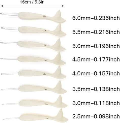 8pcs Aluminum Crochet Hooks Set (2.5mm-6.0mm) with Fish Tail Handle, Ergonomic Smoothly Grip Knitting Needles for Beginners, Professional Yarn Craft Tools for Scarf/Hat in Saudi Arabia