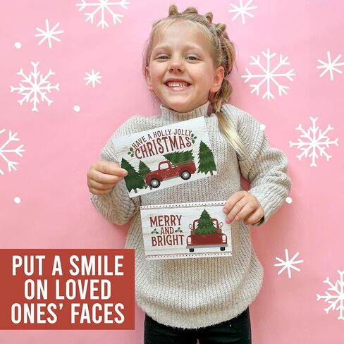 Hadley Designs Blank Christmas Cards With Envelopes - 24 Winter Holiday Cards With Envelopes, Business Happy Holidays Card Bulk, Red Truck Seasons Greeting Card for Family & Friends, Designed in USA in Saudi Arabia