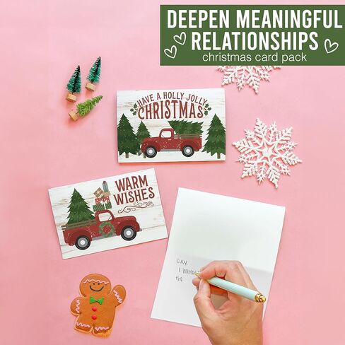 Hadley Designs Blank Christmas Cards With Envelopes - 24 Winter Holiday Cards With Envelopes, Business Happy Holidays Card Bulk, Red Truck Seasons Greeting Card for Family & Friends, Designed in USA in Saudi Arabia