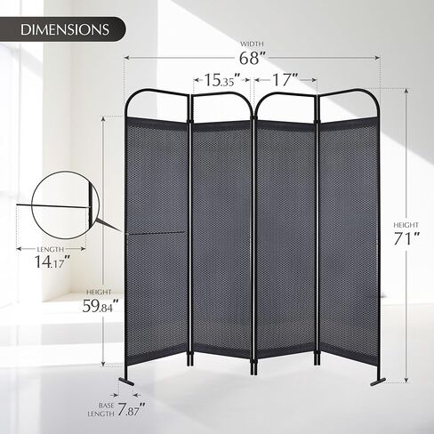 DECOLAB Freesstanding Room Divider Partition, Portable Folding Privacy Wall Panel, Home, Office, Studio, Bedroom, Adjustable Layout, 68" x 71", Knight in Saudi Arabia