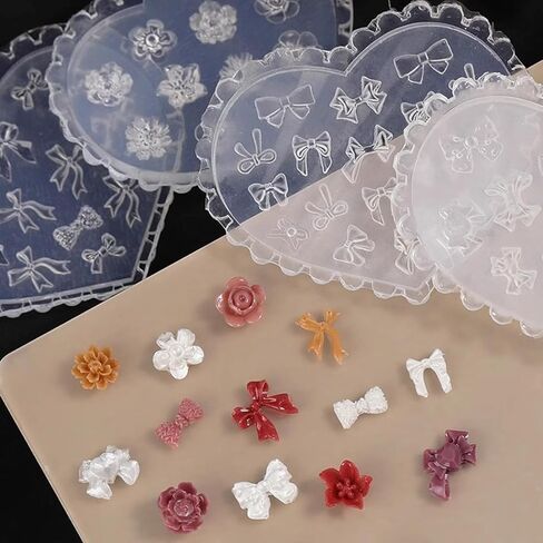 5PCS Flower Butterfly Bow Heart Resin Charms Casting Mold 3D Nail Art Charm Silicone Mold DIY Nail Art Decoration Making Tool, 5 Styles in Saudi Arabia