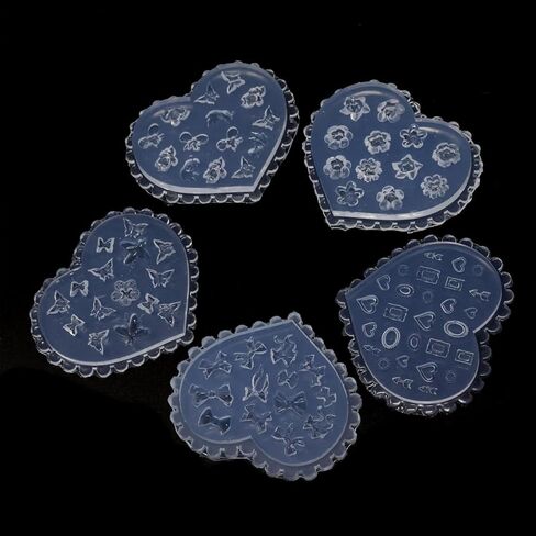 5PCS Flower Butterfly Bow Heart Resin Charms Casting Mold 3D Nail Art Charm Silicone Mold DIY Nail Art Decoration Making Tool, 5 Styles in Saudi Arabia