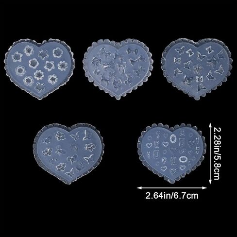 5PCS Flower Butterfly Bow Heart Resin Charms Casting Mold 3D Nail Art Charm Silicone Mold DIY Nail Art Decoration Making Tool, 5 Styles in Saudi Arabia