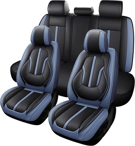 otoez Pink Car Seat Covers Full Set, 5 Seats Nappa Leather Seat Covers for Car, Breathable Automotive Front and Back Seat Protectors with Lumbar Support for Sedan SUV Truck Van, Black & Pink in Kuwait