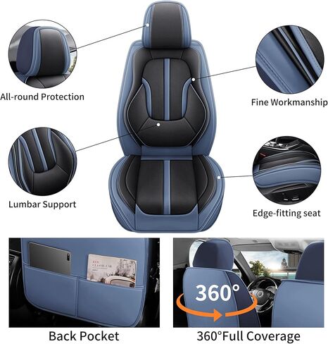 otoez Pink Car Seat Covers Full Set, 5 Seats Nappa Leather Seat Covers for Car, Breathable Automotive Front and Back Seat Protectors with Lumbar Support for Sedan SUV Truck Van, Black & Pink in Kuwait